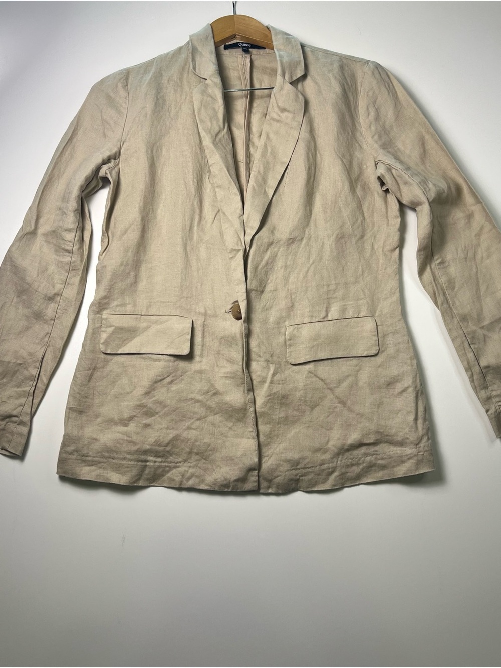 Quince Women's Linen Beige Blazer Jacket XS Button Closure Pockets Long Sleeve